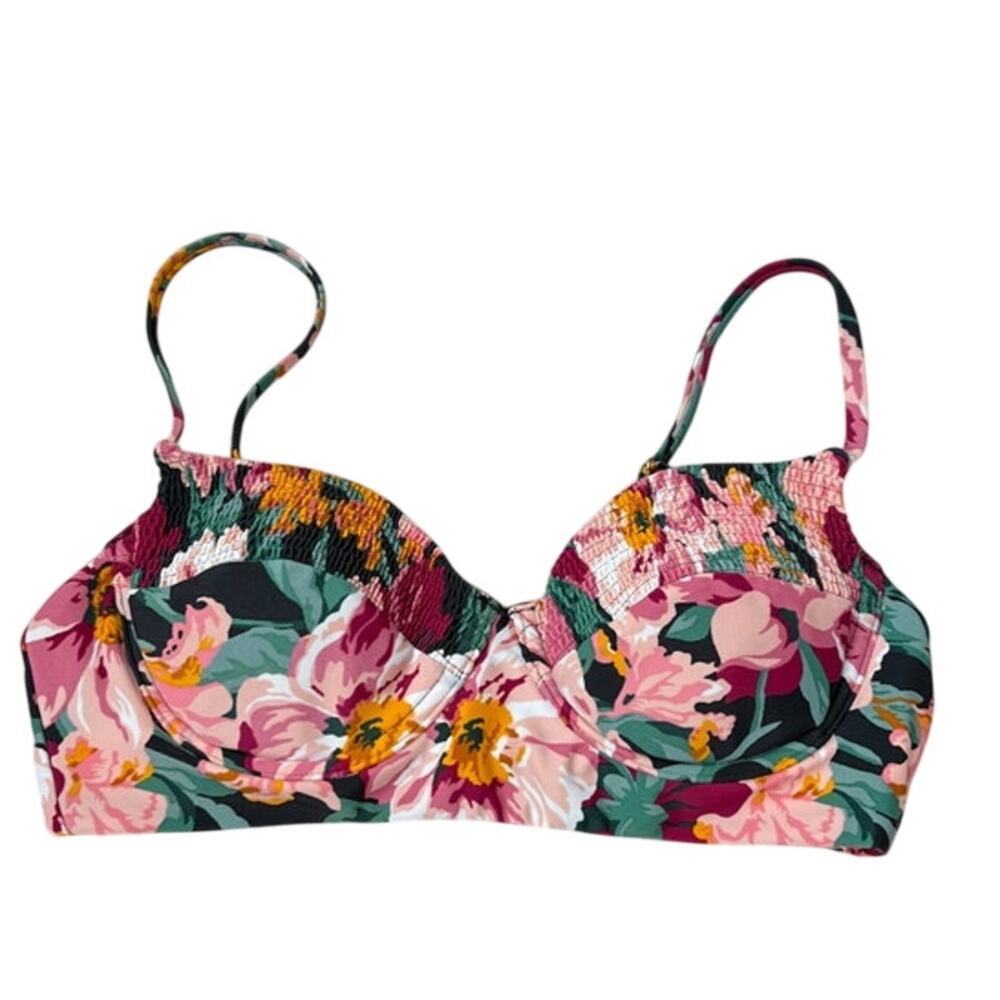 Tori Praver Floral Bikini Top in Pink, Green, Yellow & Black